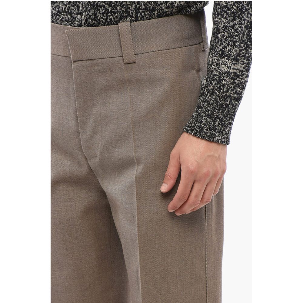 Twill Wool Straight Fit Pants with Front Pleat