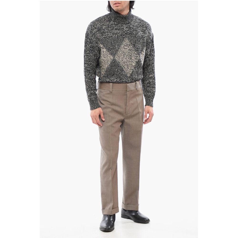 Twill Wool Straight Fit Pants with Front Pleat