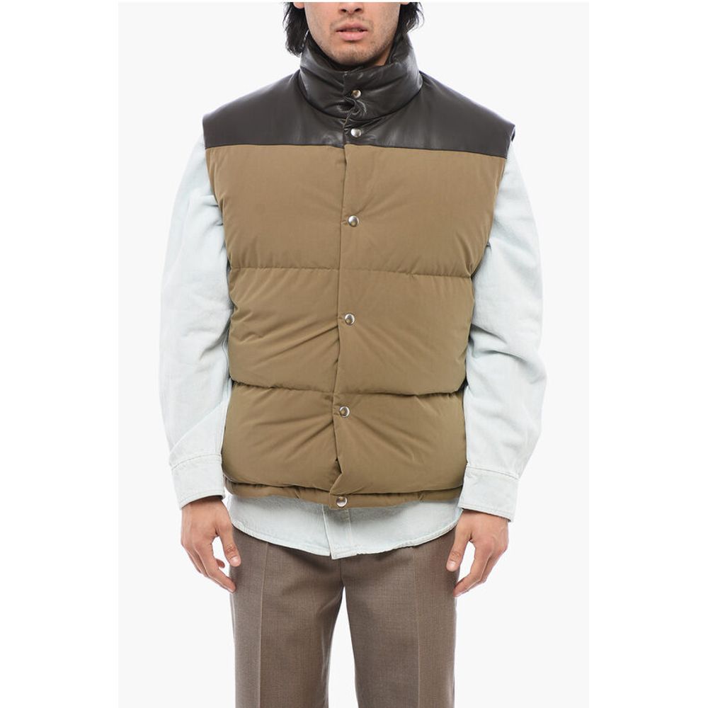 Cotton Sleeveless Down Jacket with Lambskin Detail