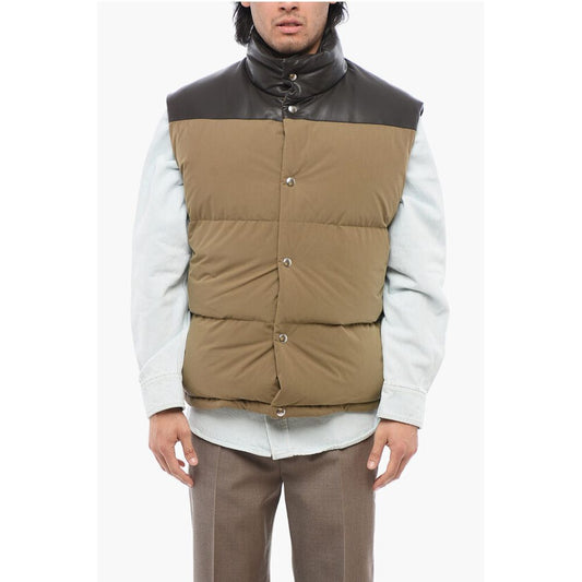 Cotton Sleeveless Down Jacket with Lambskin Detail