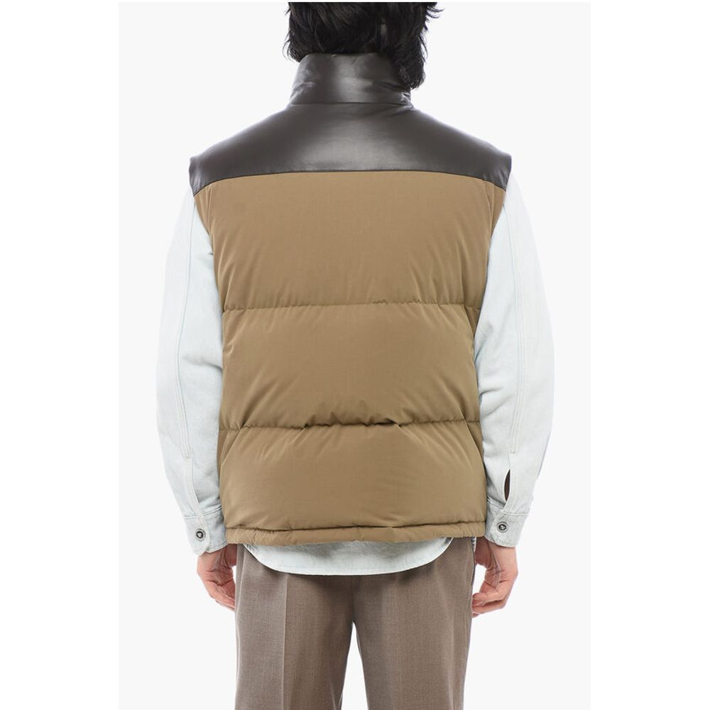Cotton Sleeveless Down Jacket with Lambskin Detail