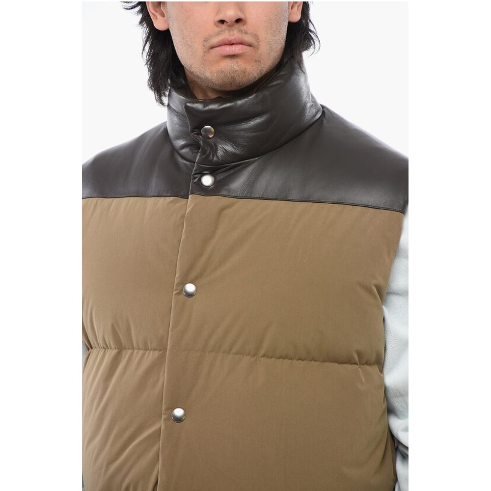 Cotton Sleeveless Down Jacket with Lambskin Detail