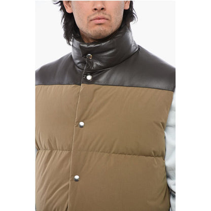 Cotton Sleeveless Down Jacket with Lambskin Detail
