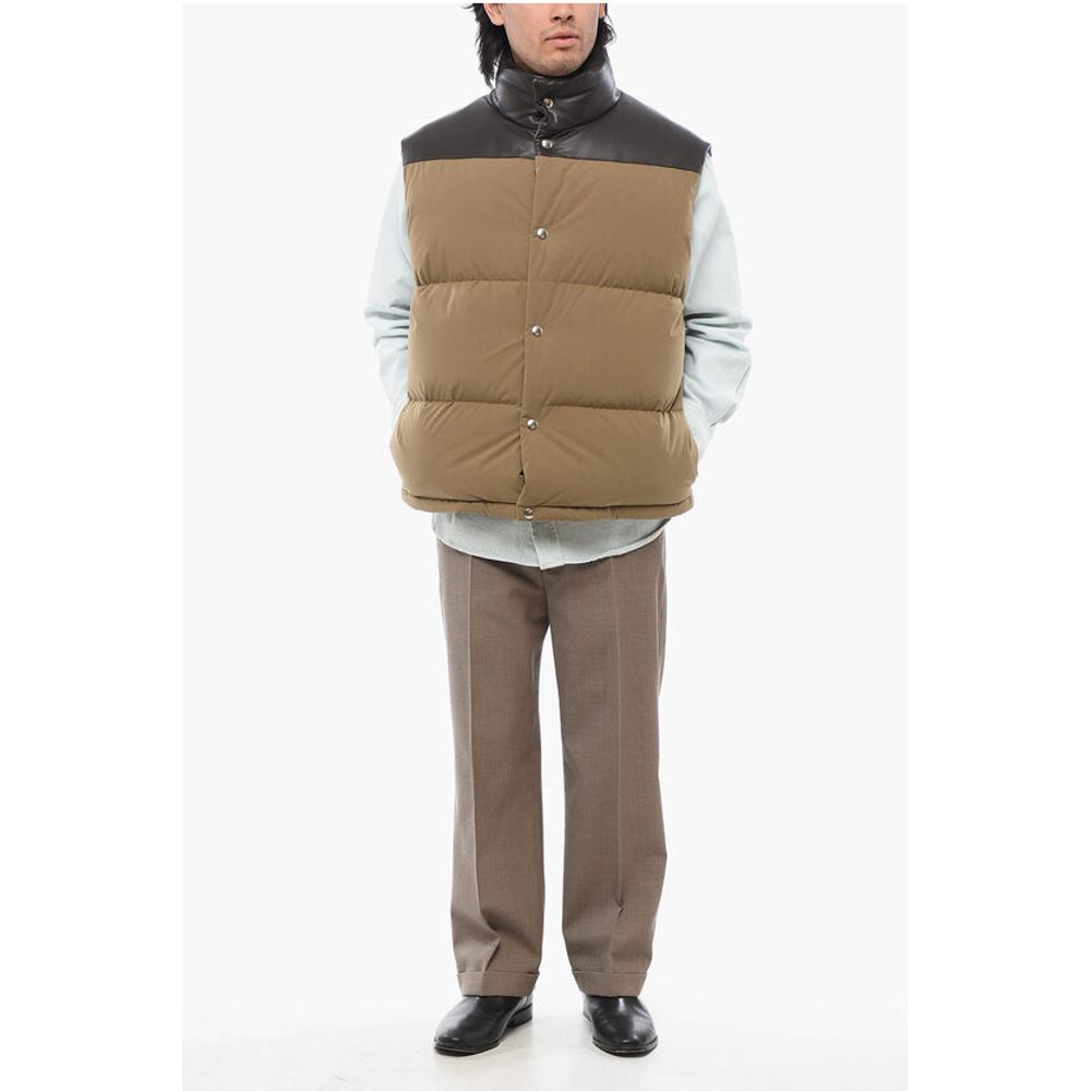 Cotton Sleeveless Down Jacket with Lambskin Detail