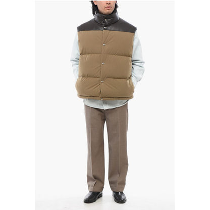 Cotton Sleeveless Down Jacket with Lambskin Detail