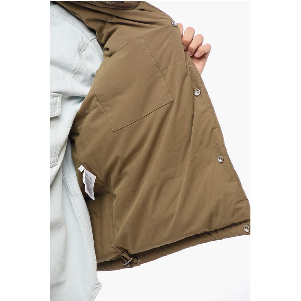 Cotton Sleeveless Down Jacket with Lambskin Detail