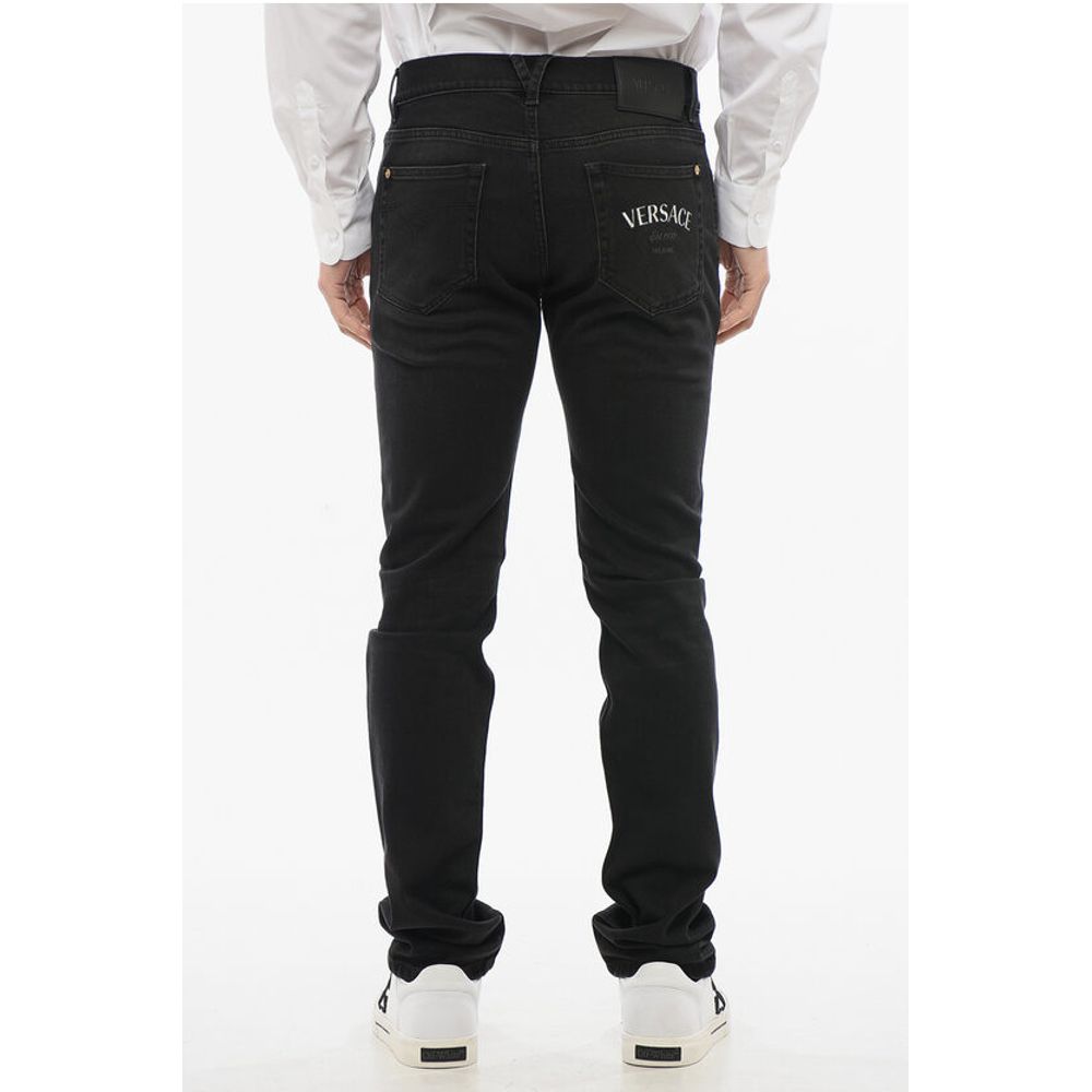 Cotton Slim Fit Denims with Embroidered Logo 17cm