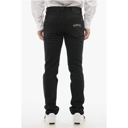 Cotton Slim Fit Denims with Embroidered Logo 17cm
