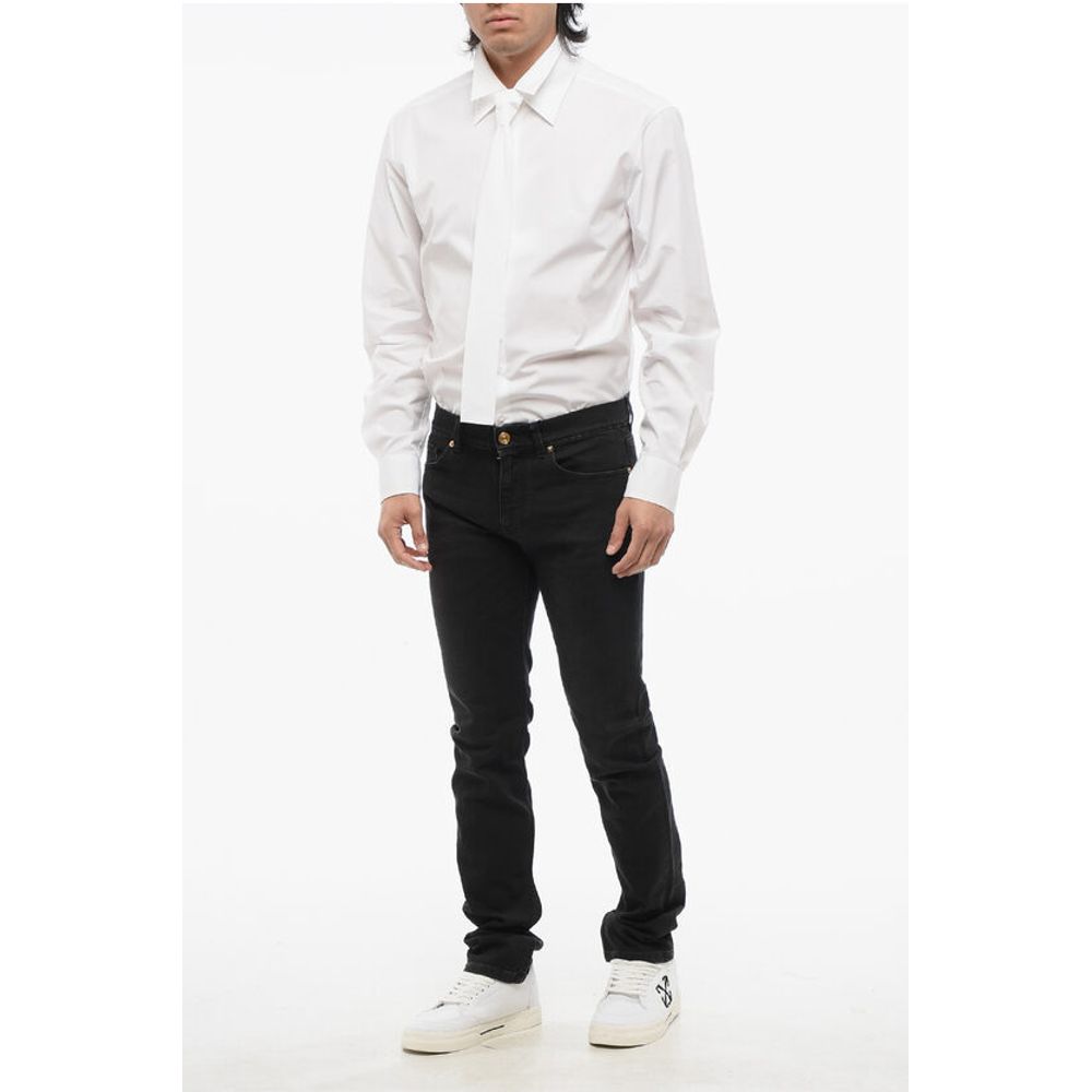 Cotton Slim Fit Denims with Embroidered Logo 17cm