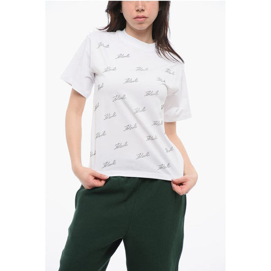 All-Over Rhinestone Logo Cotton Crew-neck T-shirt