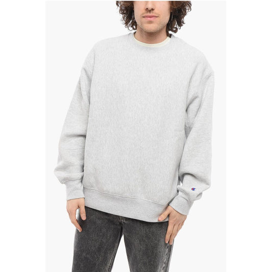 Solid Color Fleeced-Cotton Crew-neck Sweatshirt