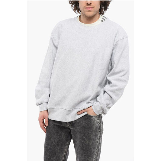 Solid Color Fleeced-Cotton Crew-neck Sweatshirt