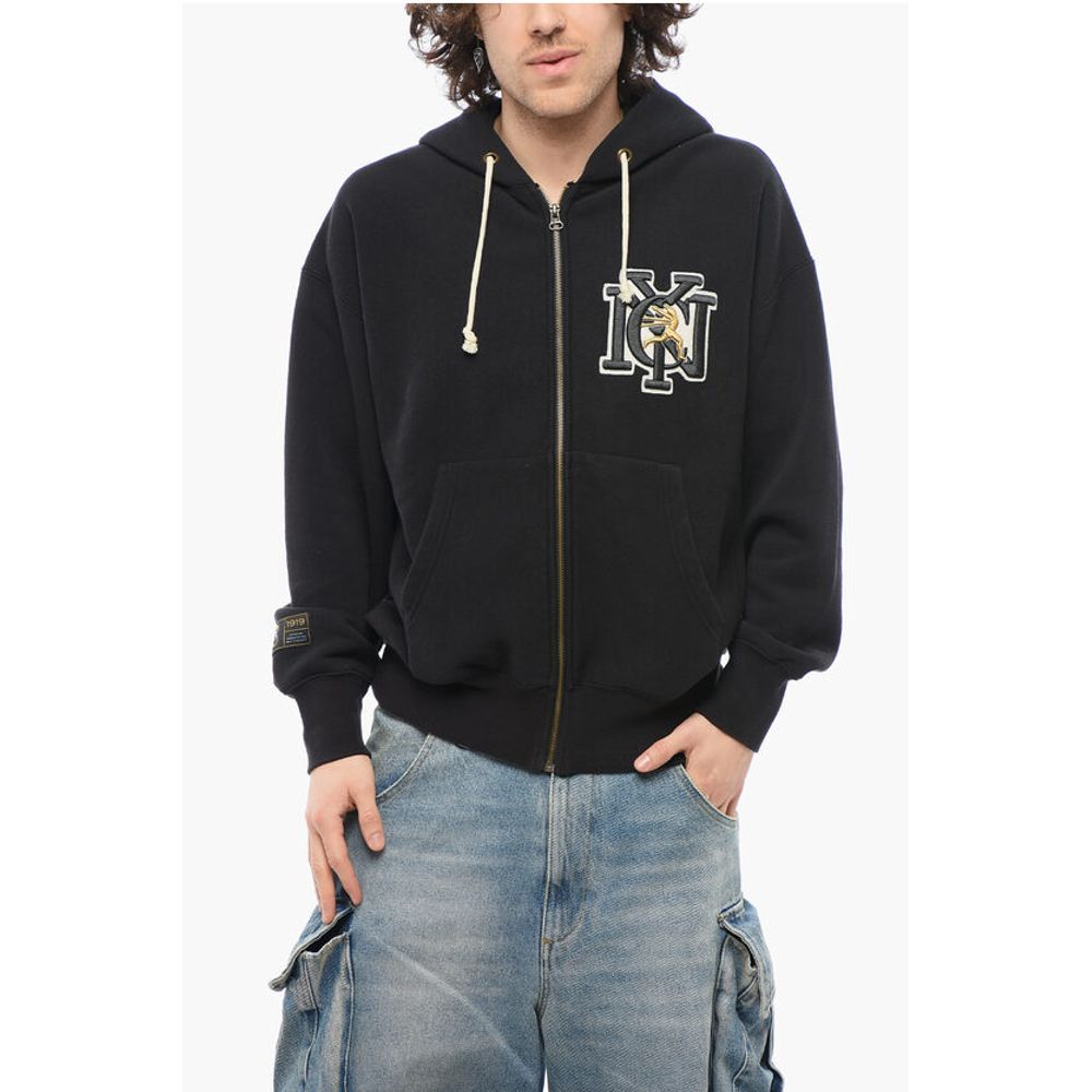 Fleeced-Cotton Sweatshirt with Embossed Embroidery and Zip C