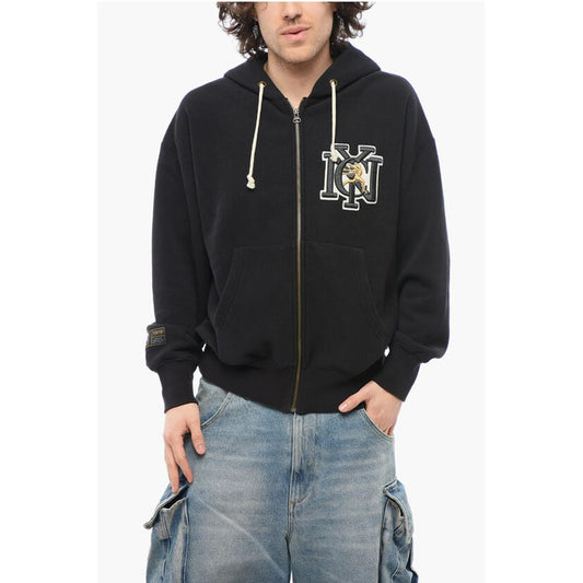 Fleeced-Cotton Sweatshirt with Embossed Embroidery and Zip C