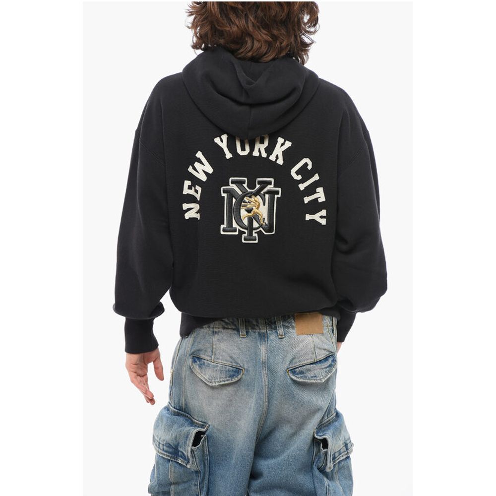 Fleeced-Cotton Sweatshirt with Embossed Embroidery and Zip C