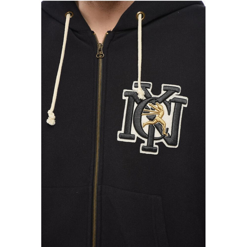 Fleeced-Cotton Sweatshirt with Embossed Embroidery and Zip C