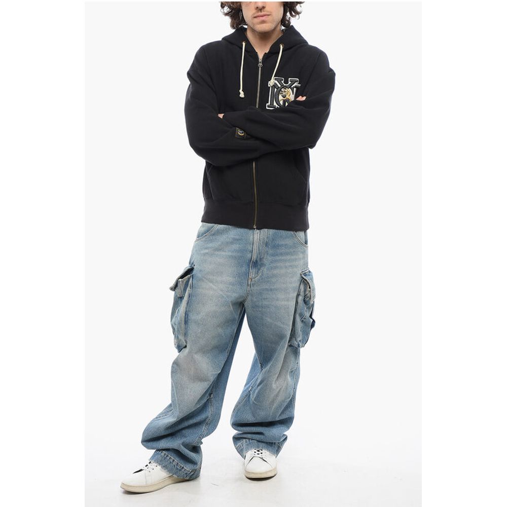 Fleeced-Cotton Sweatshirt with Embossed Embroidery and Zip C