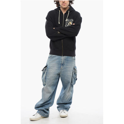 Fleeced-Cotton Sweatshirt with Embossed Embroidery and Zip C
