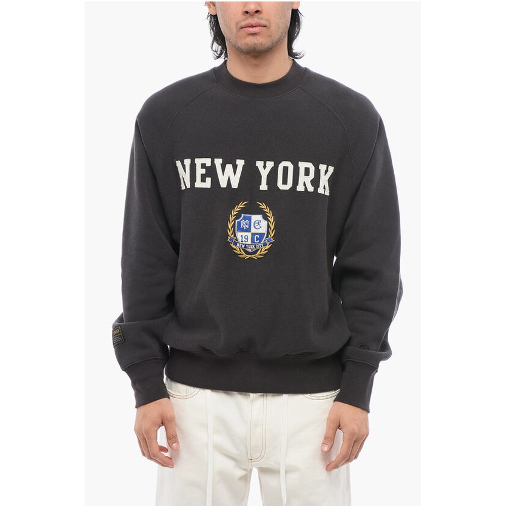 Fleeced-Cotton NEW YORK Crew-Neck Sweatshirt with Embroidery