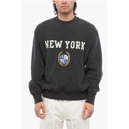 Fleeced-Cotton NEW YORK Crew-Neck Sweatshirt with Embroidery