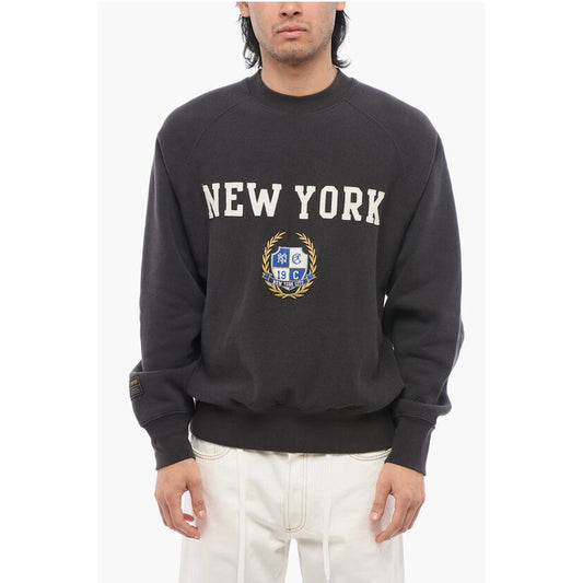 Fleeced-Cotton NEW YORK Crew-Neck Sweatshirt with Embroidery