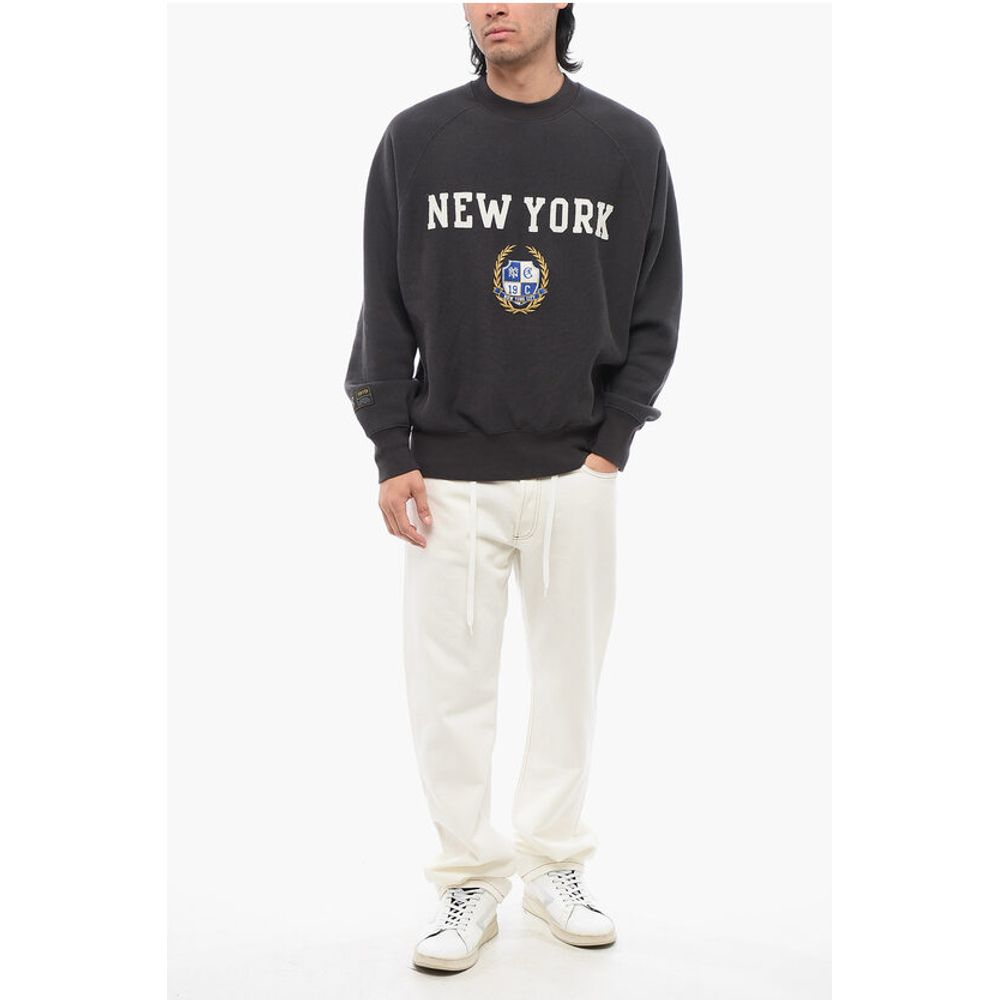 Fleeced-Cotton NEW YORK Crew-Neck Sweatshirt with Embroidery