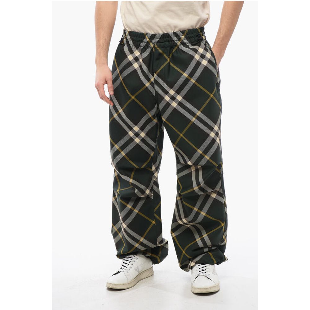Tartan Patterned Nylon Sweatpants with Drawstringed Ankle