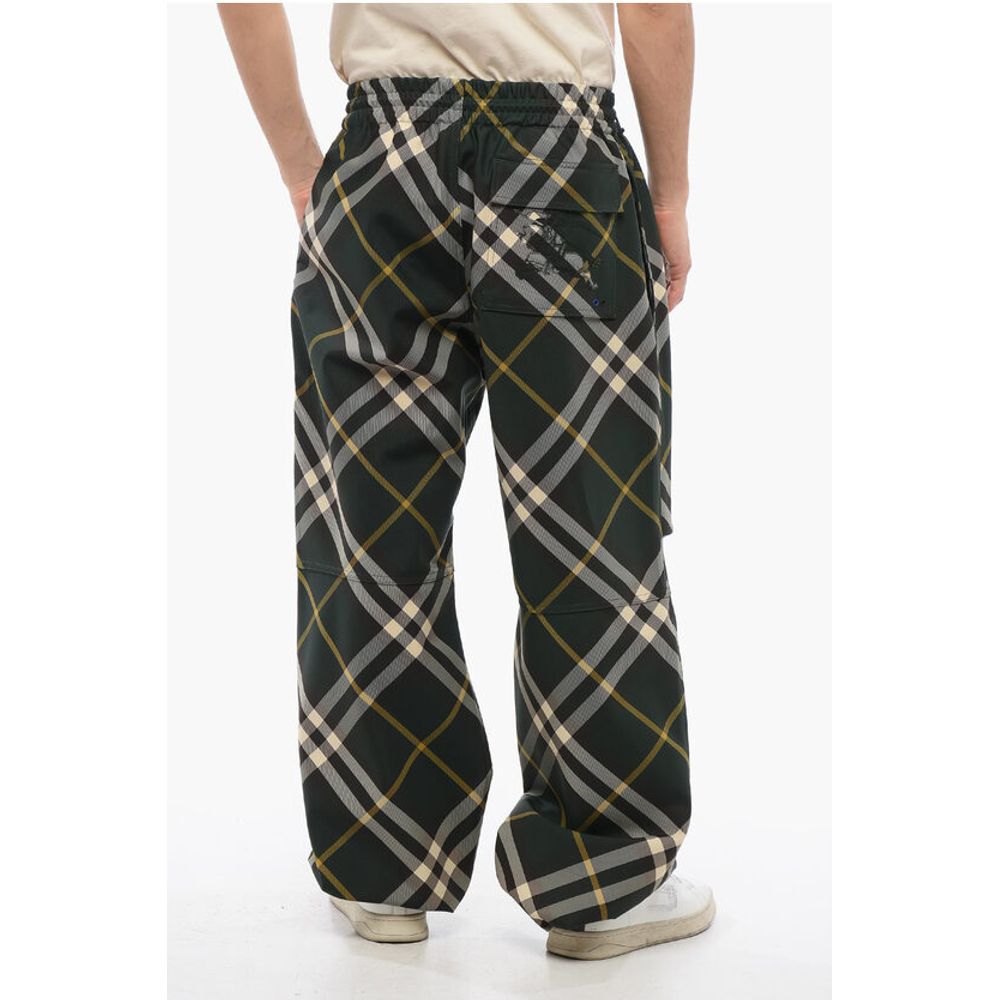 Tartan Patterned Nylon Sweatpants with Drawstringed Ankle