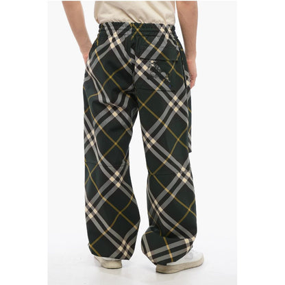 Tartan Patterned Nylon Sweatpants with Drawstringed Ankle