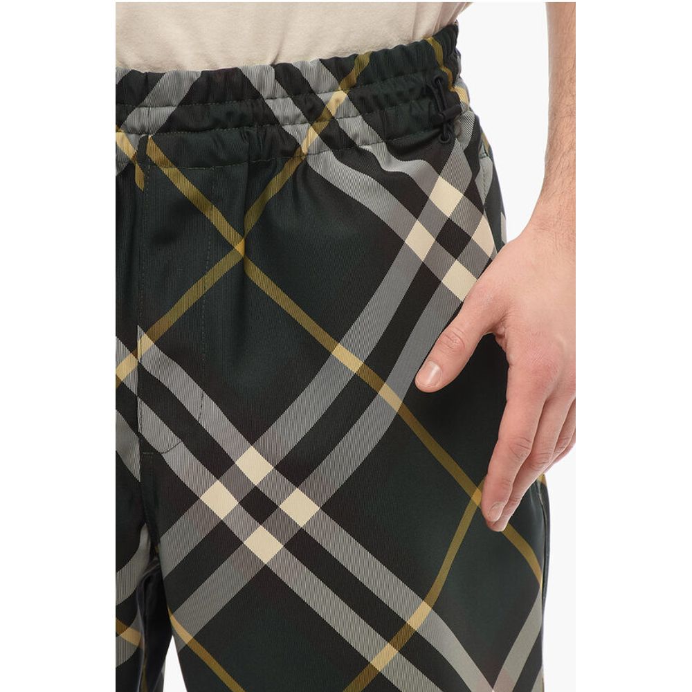 Tartan Patterned Nylon Sweatpants with Drawstringed Ankle