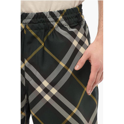 Tartan Patterned Nylon Sweatpants with Drawstringed Ankle