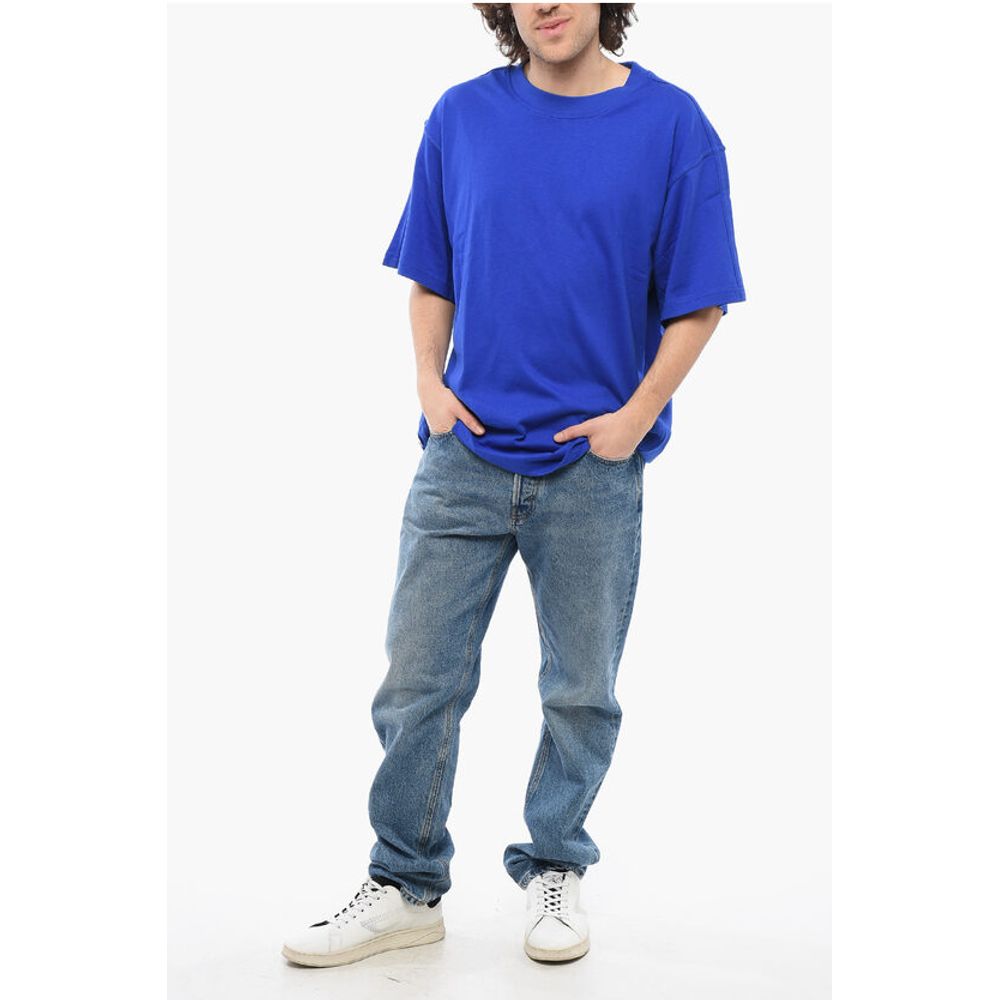 Cotton Crew-neck T-shirt with Tone On Tone Details