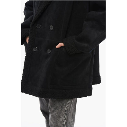 Double-breasted Eco-Shearling Coat with Patch Pockets