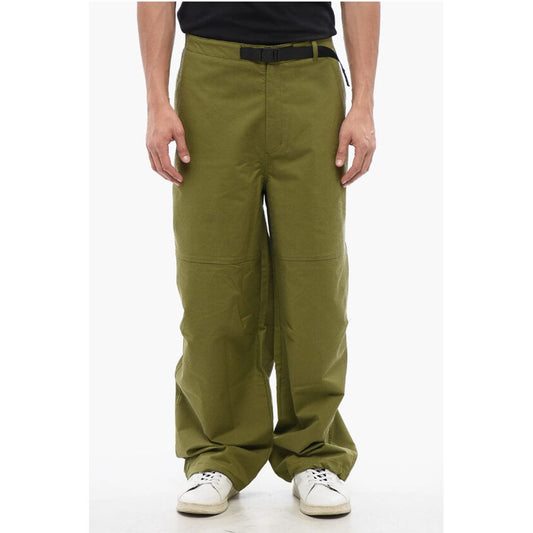 Stretch Fabric Pants with Integrated Belt and Drawstring Hem