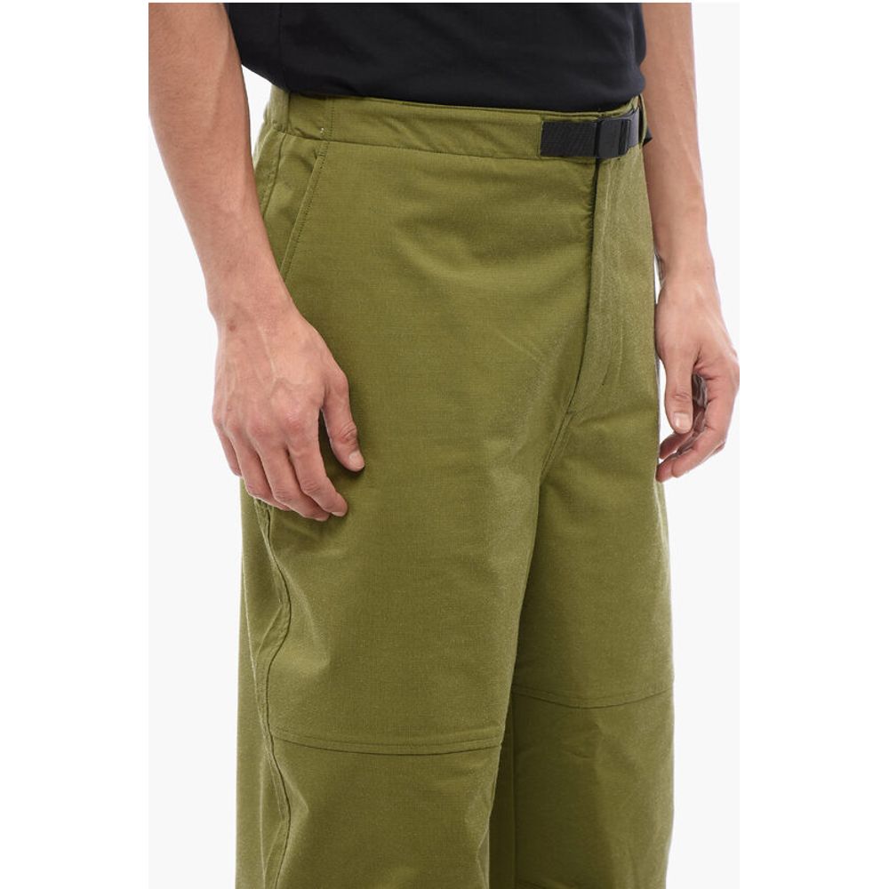 Stretch Fabric Pants with Integrated Belt and Drawstring Hem