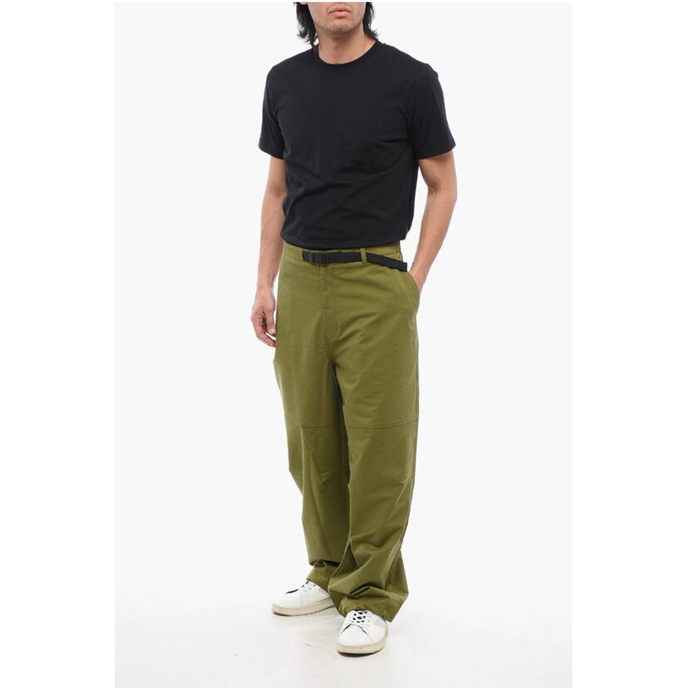 Stretch Fabric Pants with Integrated Belt and Drawstring Hem