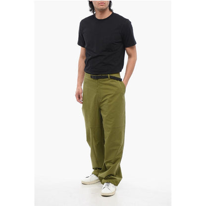Stretch Fabric Pants with Integrated Belt and Drawstring Hem