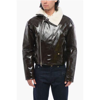 Craquelé Leather Jacket with Side Zip