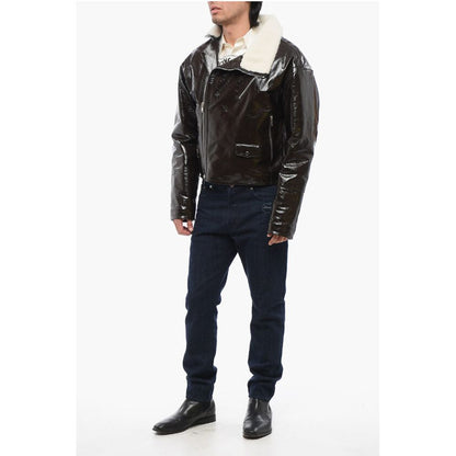 Craquelé Leather Jacket with Side Zip
