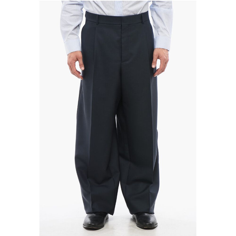 Wool Wide-leg Pants with Front Pleats