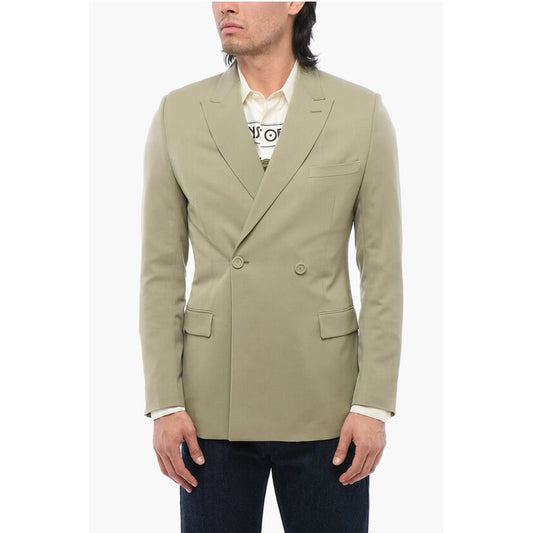 Wool Double Breasted Blazer With Peak Lapel