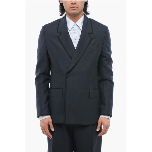 Wool Double Breasted Blazer With Satin Edges