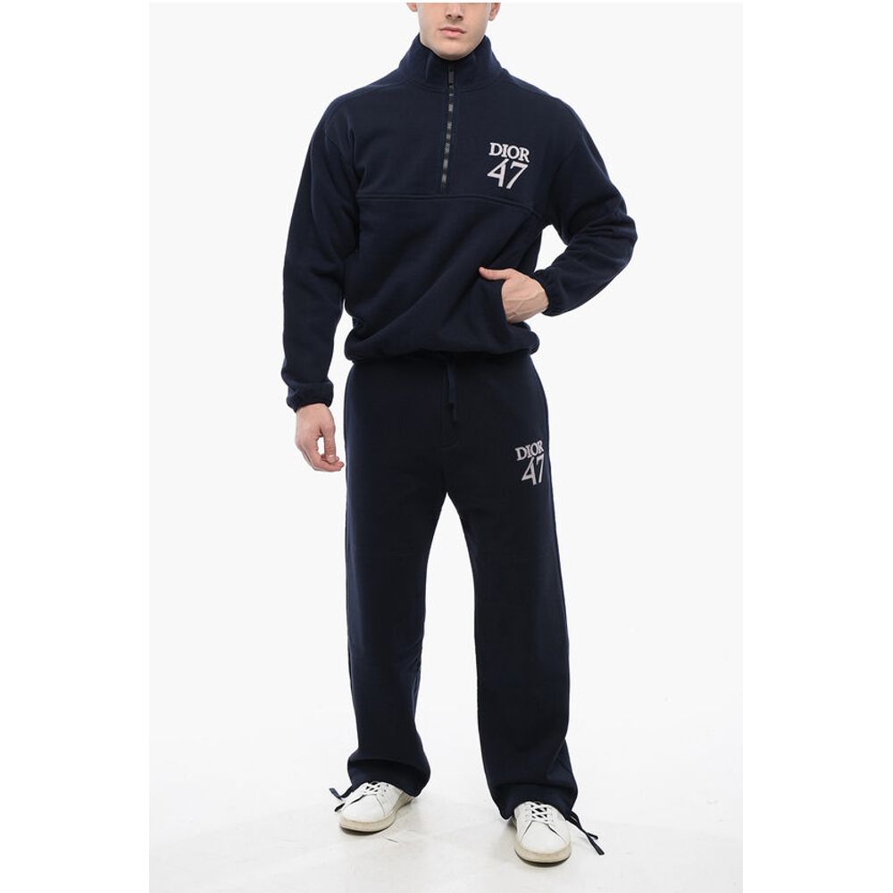 Mock Neck DIOR47 Fleeced Cotton Sweatshirt with Half Zip