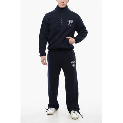 Mock Neck DIOR47 Fleeced Cotton Sweatshirt with Half Zip