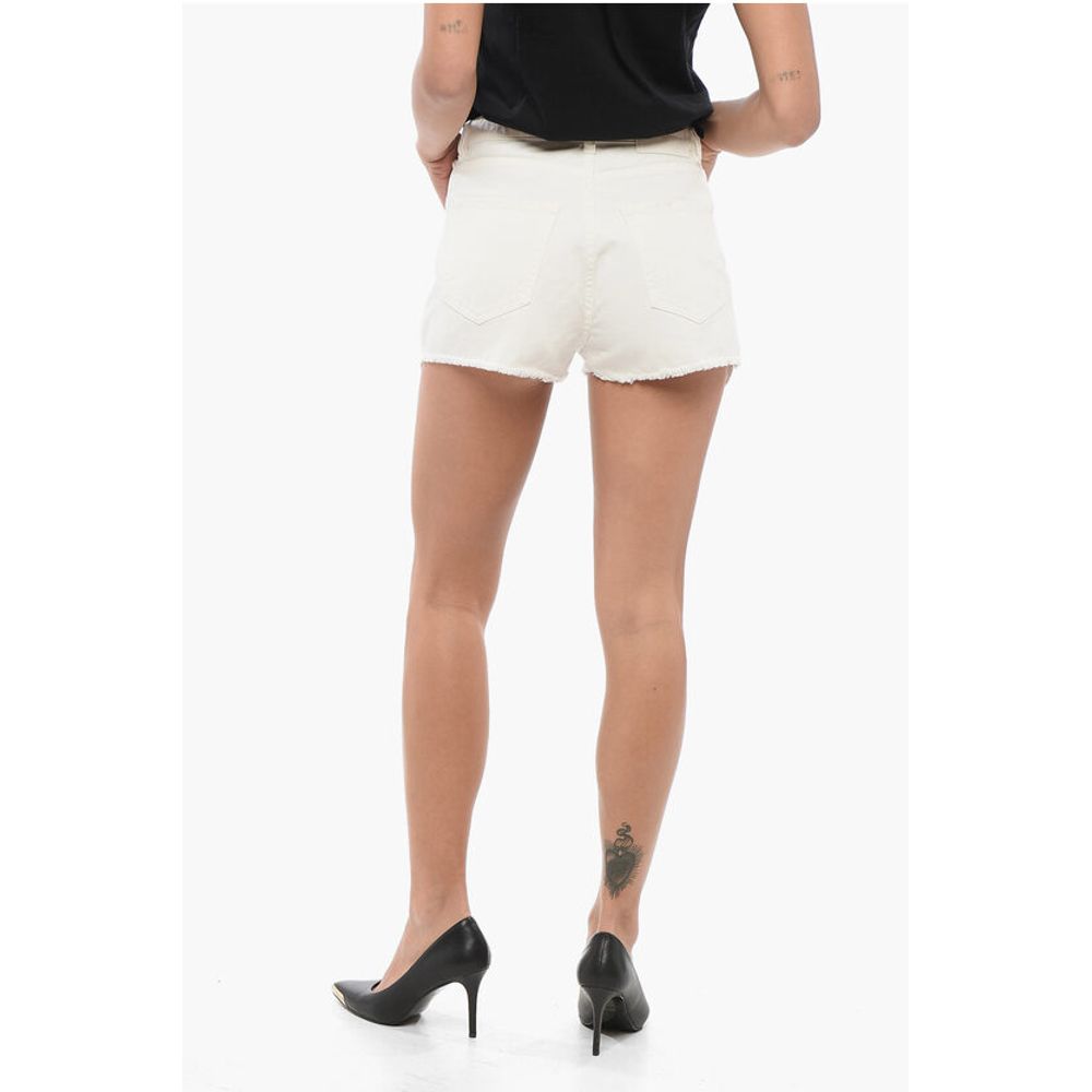 DENIM Frayed Hem CERESIO Single Pleat Shorts with Cut Out De