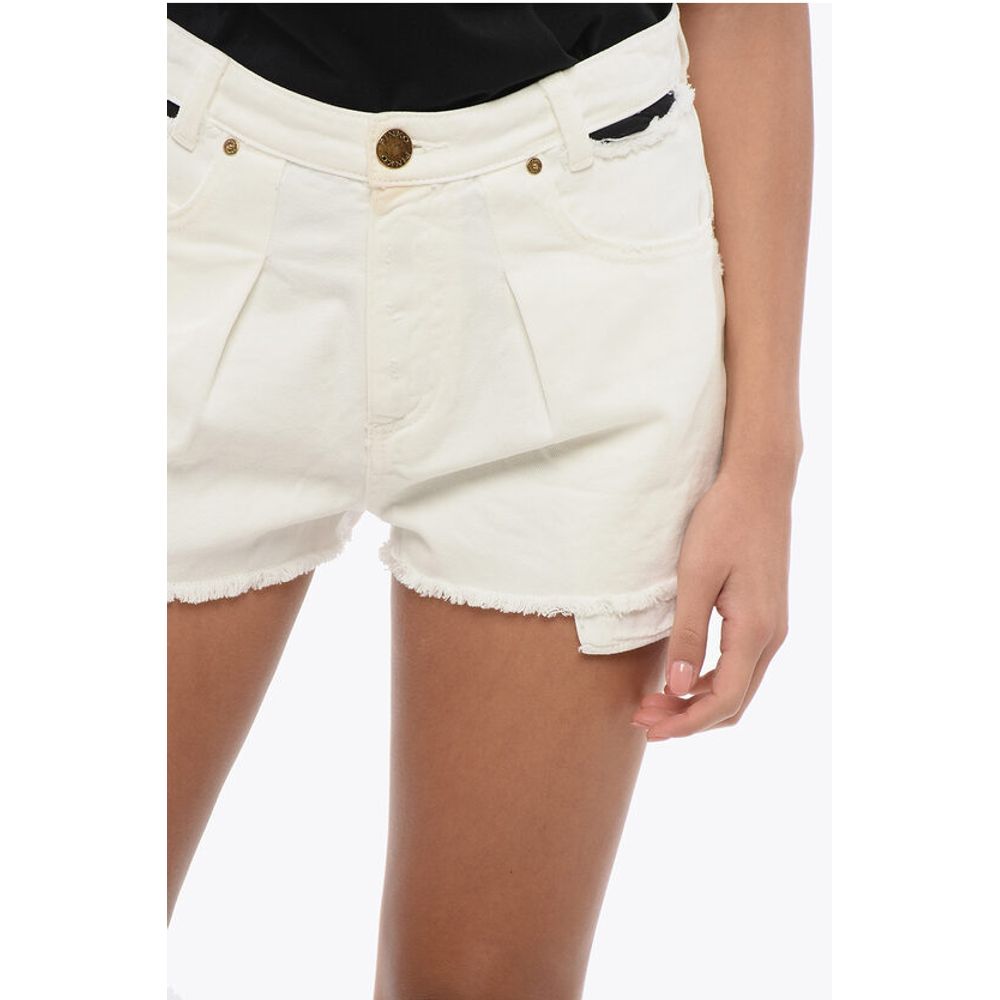 DENIM Frayed Hem CERESIO Single Pleat Shorts with Cut Out De