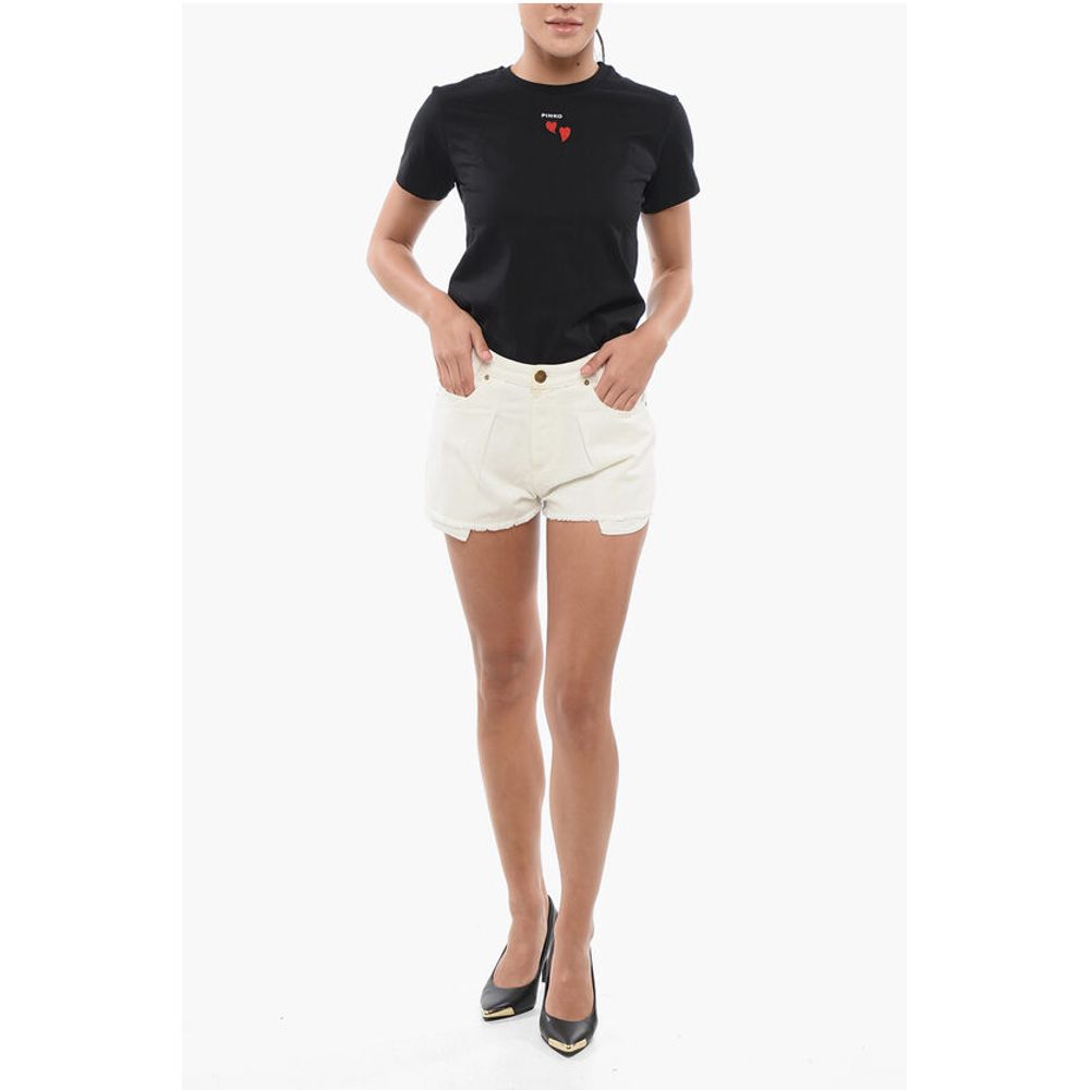 DENIM Frayed Hem CERESIO Single Pleat Shorts with Cut Out De