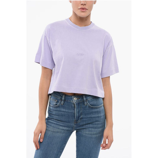 Cropped Crew-Neck T-shirt with Embossed Logo