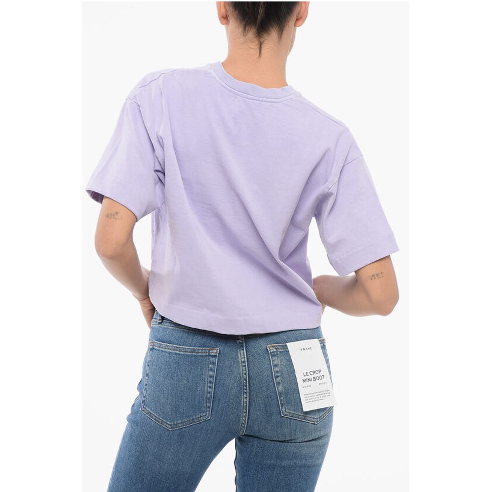 Cropped Crew-Neck T-shirt with Embossed Logo