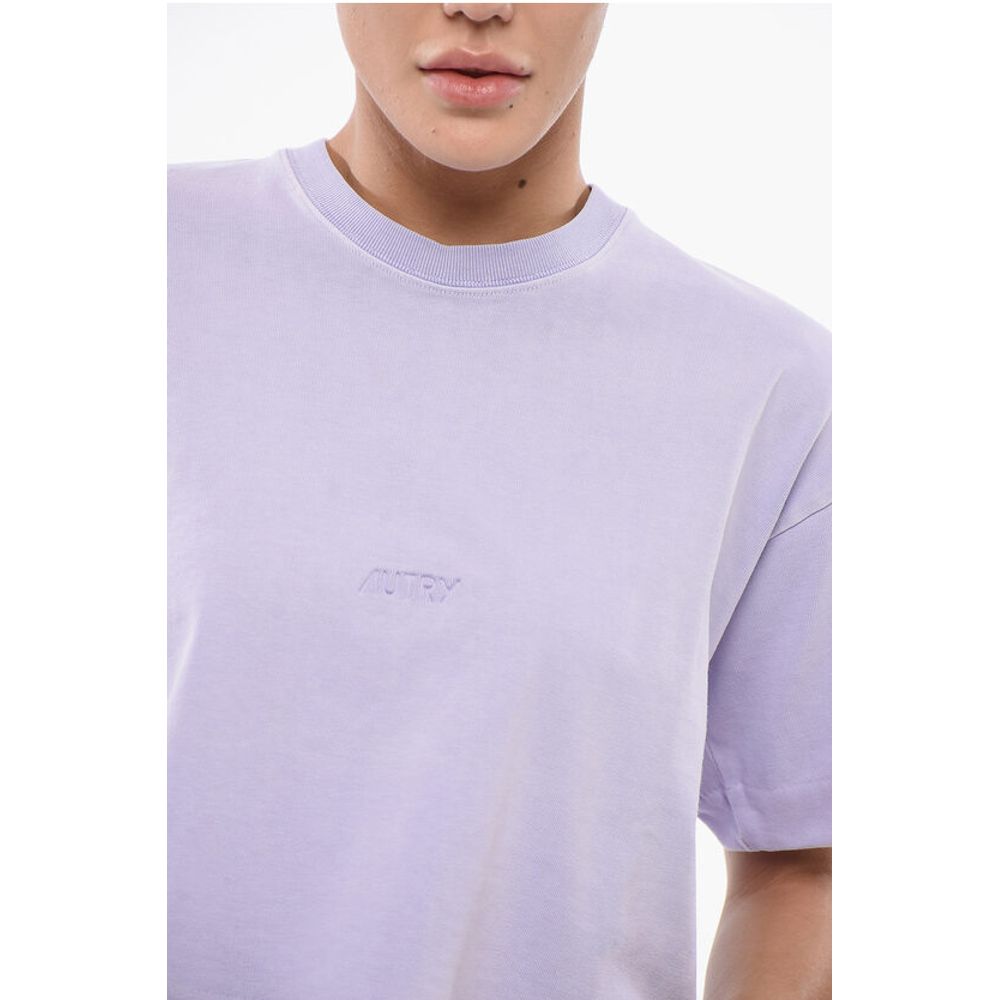 Cropped Crew-Neck T-shirt with Embossed Logo